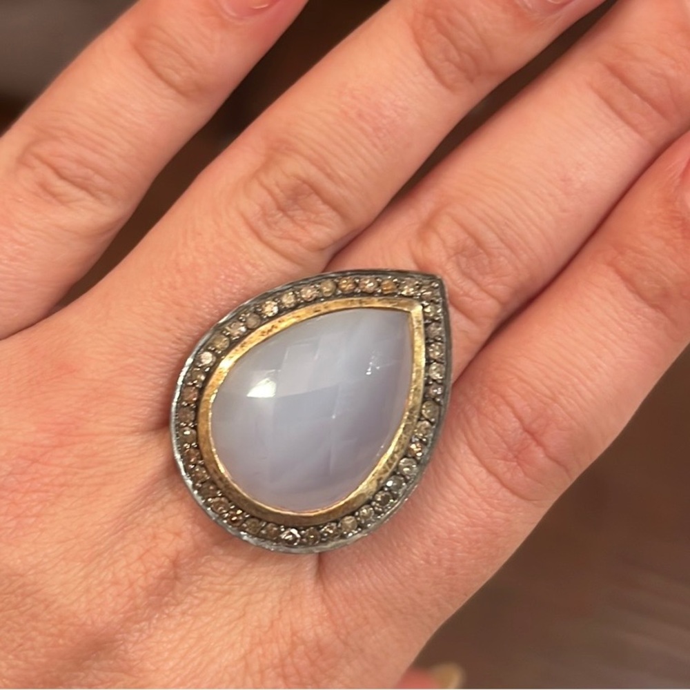 Moonstone Cocktail Ring with Diamond Bezel